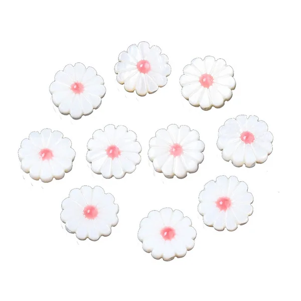 Perle pâquerette à cœur émaillé corail - 12 mm