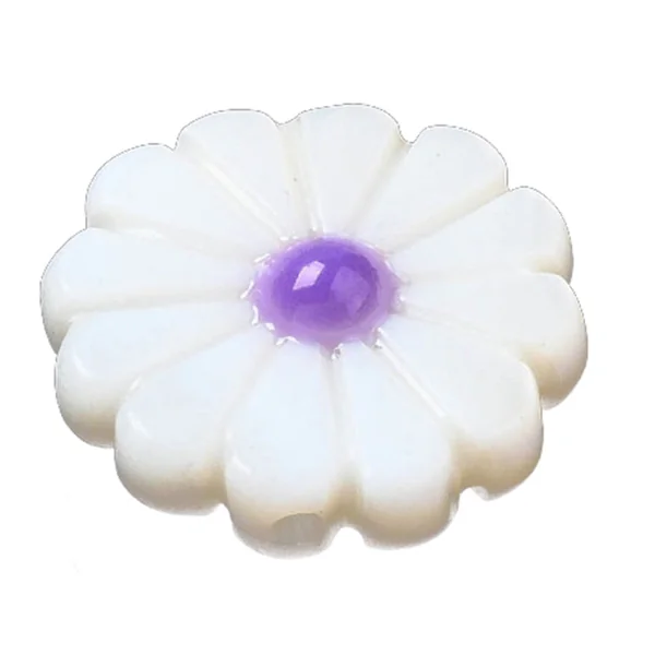 Perle pâquerette à cœur émaillé violet - 12 mm