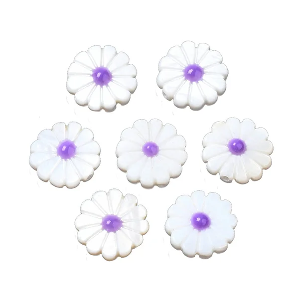 Perle pâquerette à cœur émaillé violet - 12 mm