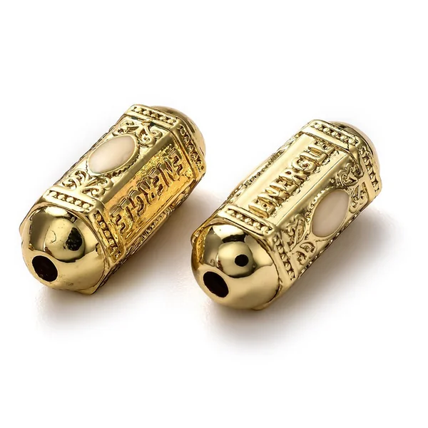 Perle rectangulaire style oriental blanc - Doré à l'or fin 18k - 19 mm