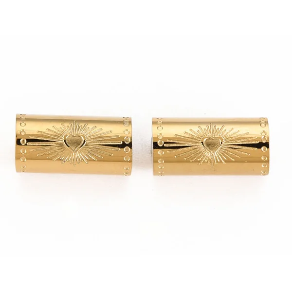 Perle talisman - Colonne avec cœur - Doré à l'or fin 14 K - 12 mm