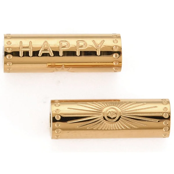 Perle talisman - colonne Happy - doré à l'or fin 14 K - 15 mm