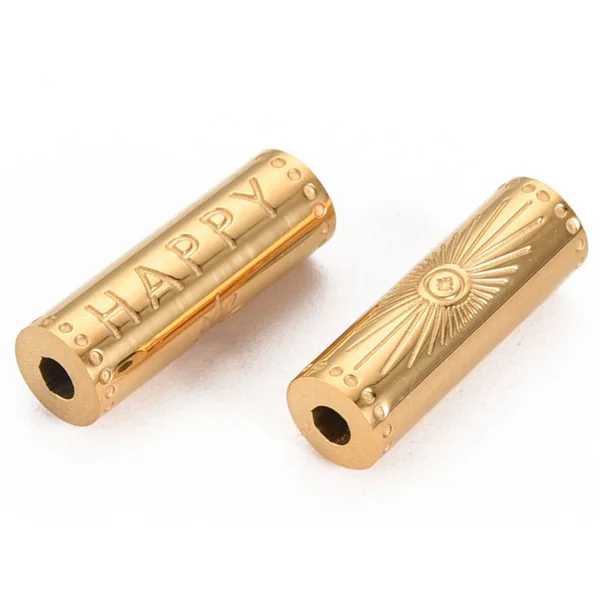 Perle talisman - colonne Happy - doré à l'or fin 14 K - 15 mm