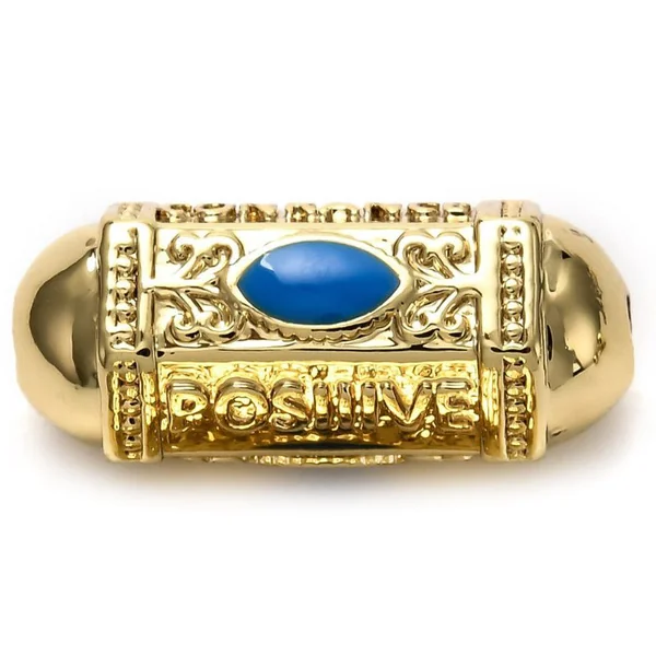 Perle talisman - Doré à l'or fin 18 K - émaillée bleu - 19 mm