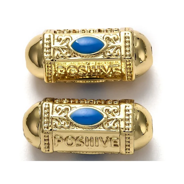 Perle talisman - Doré à l'or fin 18 K - émaillée bleu - 19 mm