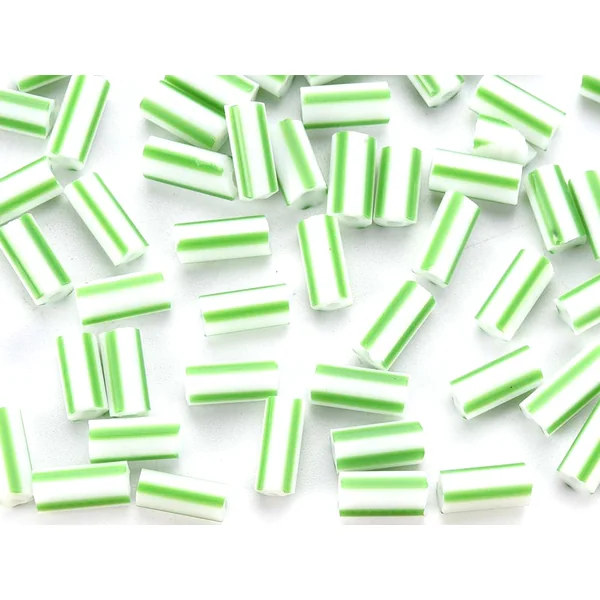 Perles tubes bugles - Rayures vertes - 8 mm - 10 g