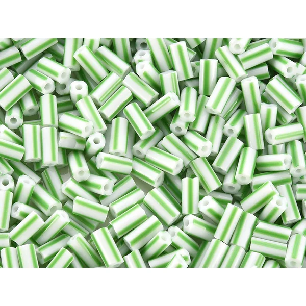 Perles tubes bugles - Rayures vertes - 8 mm - 10 g