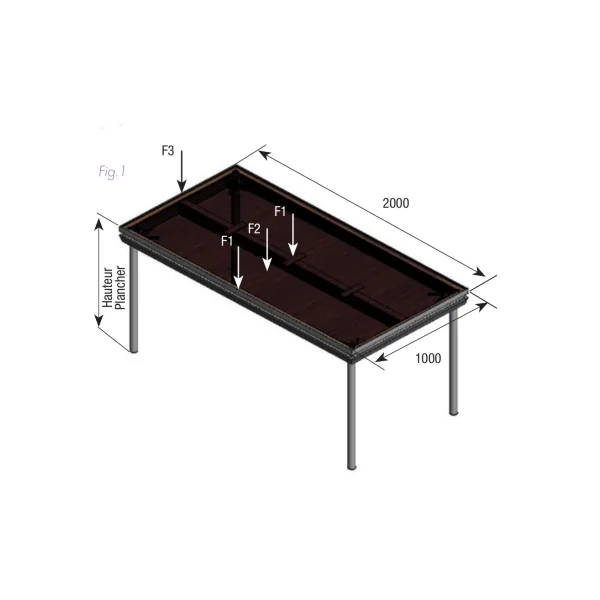 Plateau de praticable intérieur - extérieur PRI-R21 ASD rectangulaire 2m x 1m