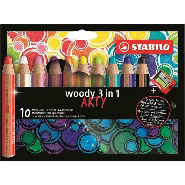 Pochette de 10 crayons Woody 3 en 1-Etui + taille-crayons ARTY