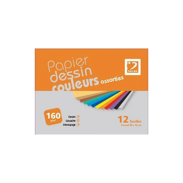 Pochette de 12 feuilles de papier dessin couleur assorties