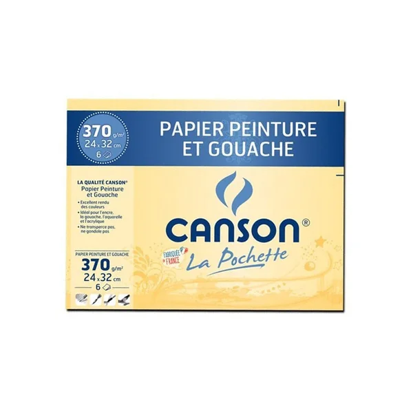 Pochette papier peinture et gouache Canson - 24 x 32 cm 370 g/m²