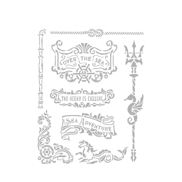 Pochoir « Songs of the Sea - Plates and trident »
