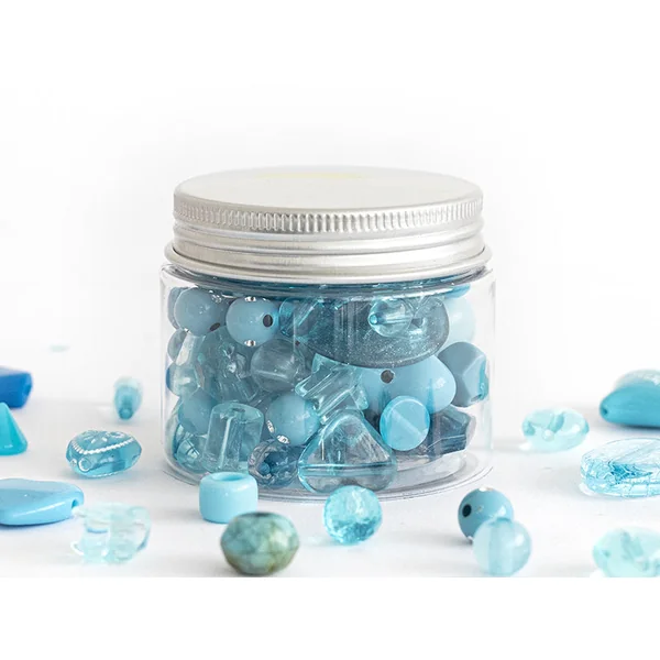 Pot de perles en plastique - nuances de bleu