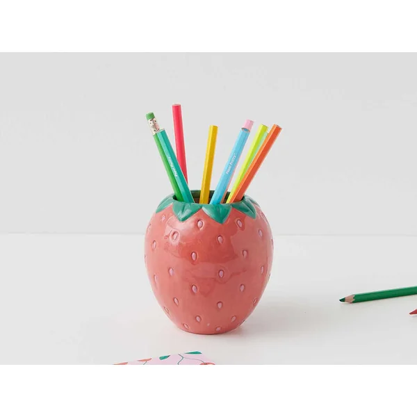 Pot à crayons en céramique fraise