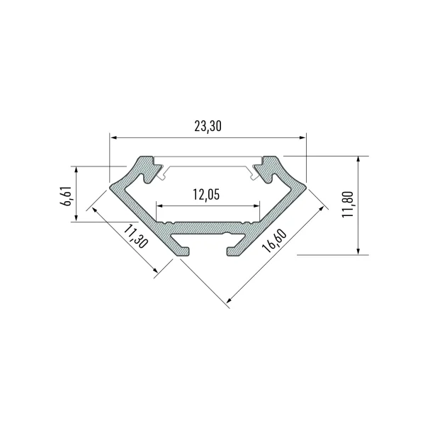 Profilé aluminium d'angle TypeC noir 23x11 mm pour ruban de led largeur max 12mm barre de 2m