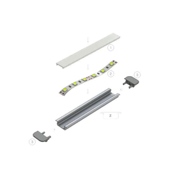 Profilé aluminium laqué blanc TypeZ 22X7 pour ruban de led largeur max 13mm barre de 2m