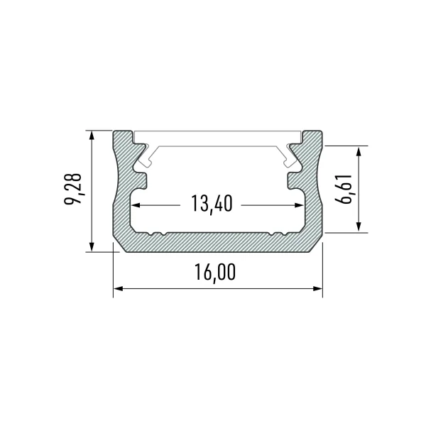 Profilé de surface typeA 16X9mm pour ruban 13mm de largeur max laqué blanc 2m