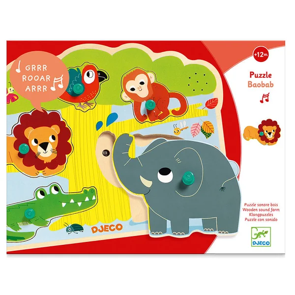 Puzzle sonore en bois - Baobab - les animaux de la savane