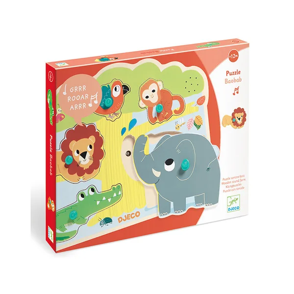 Puzzle sonore en bois - Baobab - les animaux de la savane