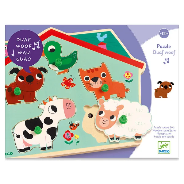 Puzzle sonore en bois - Ouaf woof - les animaux familiers