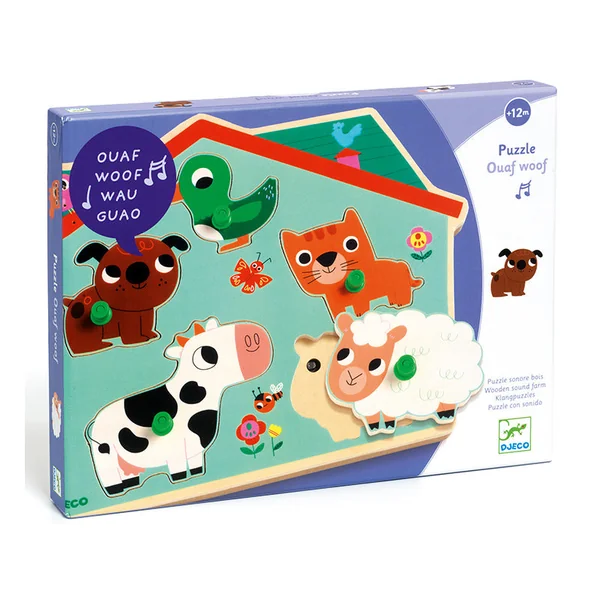 Puzzle sonore en bois - Ouaf woof - les animaux familiers
