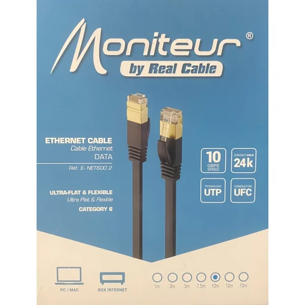 REAL CABLE E-NET 600 MKII Câble Ethernet Haute Qualité CAT6 UTP 32 AWG Ultra Plat