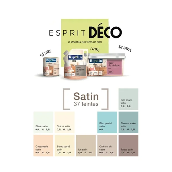 RIPOLIN Poche de Peinture Acrylique "Esprit Déco" 1L Coulis de cassis satin