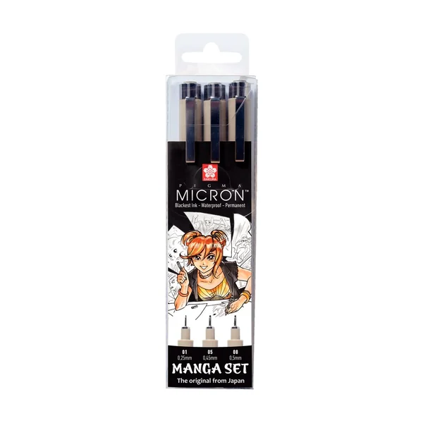 Sakura Pigma Micron « Collection Manga », set de 3, Noir