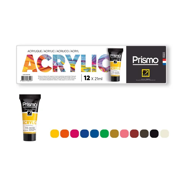 Set de 12 tubes de peinture acrylique fine Prismo 21 ml