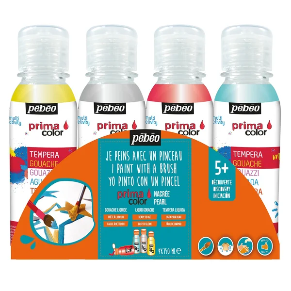 Set de 4x150ml couleurs nacrées Gouache liquide Primacolor
