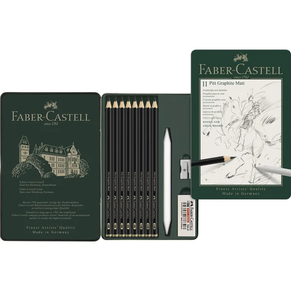 Set metal de 8 Crayons Pitt Graphite Matt + 3 accessoires