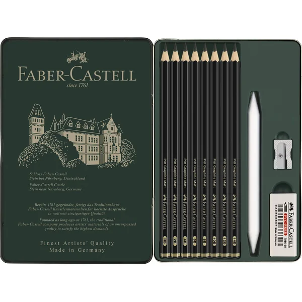 Set metal de 8 Crayons Pitt Graphite Matt + 3 accessoires