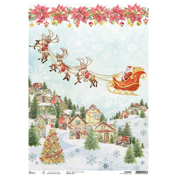 Soie de paille à motifs « Voyage en traîneau du Père Noël »