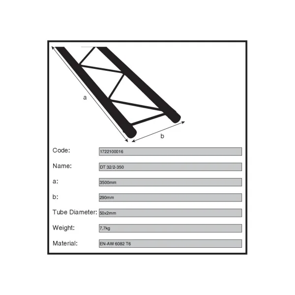 Structure double alu duratruss DT-32/2-350 longueur 3m50 avec kit de jonction