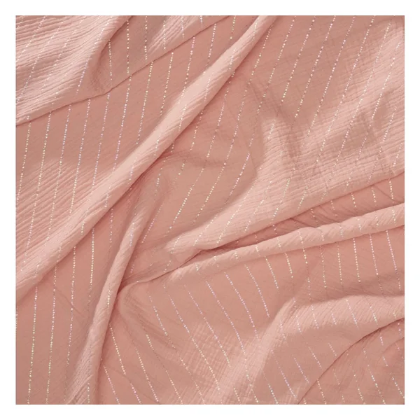 Tissu coton mousseline froissée effet hot foil au mètre « Rayures »