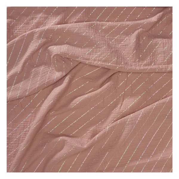 Tissu coton mousseline froissée effet hot foil au mètre « Rayures »