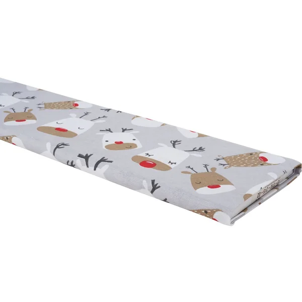 Tissu imprimé aspect lin au mètre « Red Nose Rudi »
