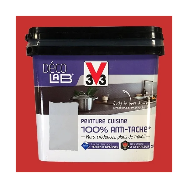 V33 Déco LAB Peinture Cuisine 100% Anti-Tâche Rouge Piment