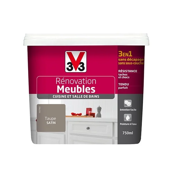 V33 Rénovation Meubles Cuisine (Bois vernis-Mélaminés-Stratifiés) Satin Taupe