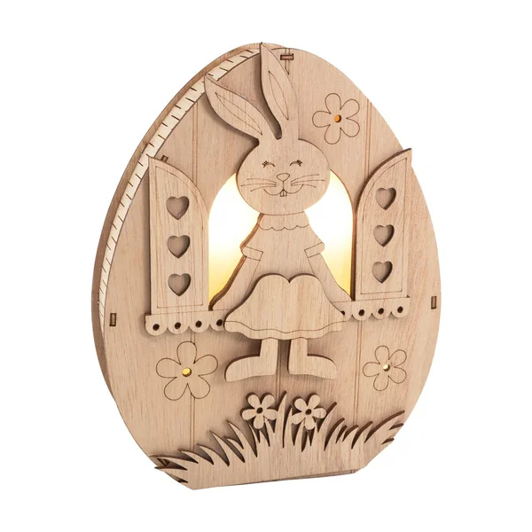 Œuf en bois à éclairage LED VBS « Lapine à la fenêtre »
