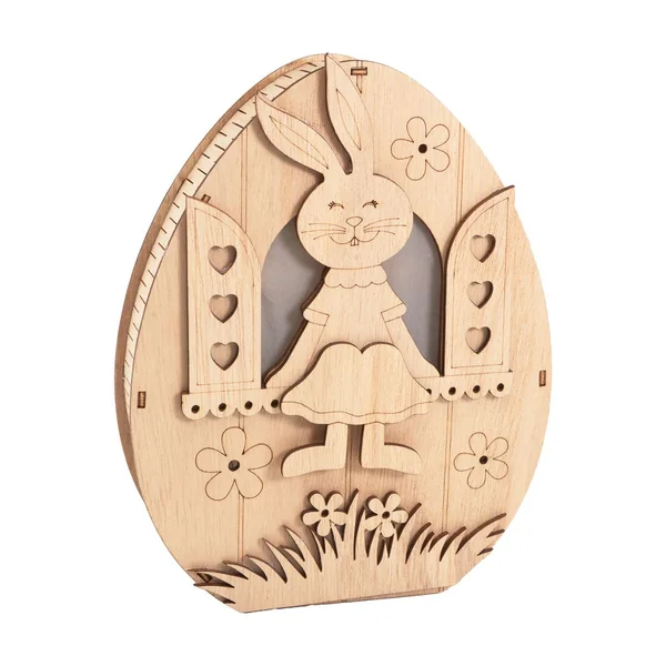 Œuf en bois à éclairage LED VBS « Lapine à la fenêtre »